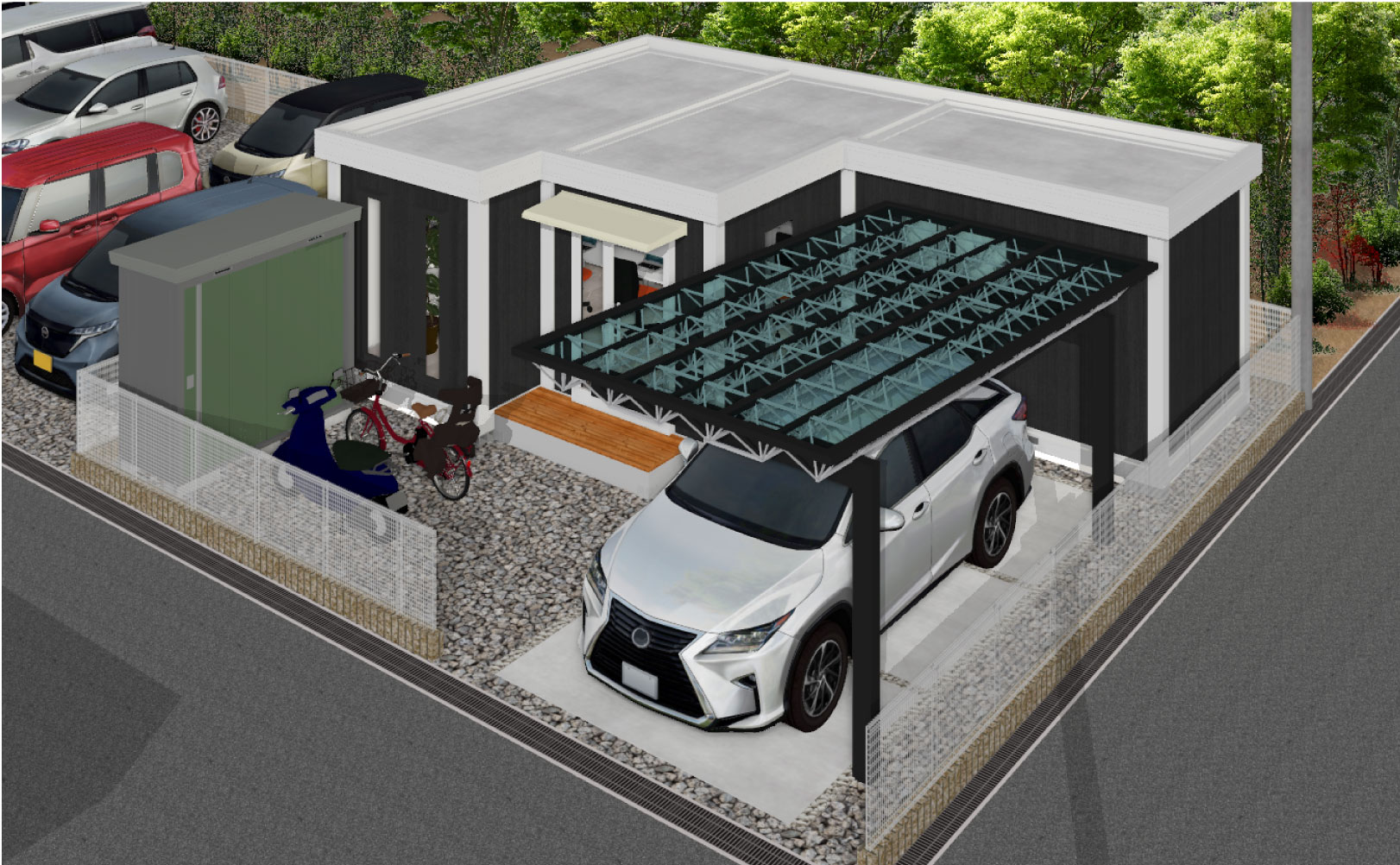 デ土地の形状を利用し駐車場付き事務所