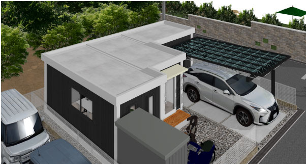 土地の形状を利用し駐車場付き事務所