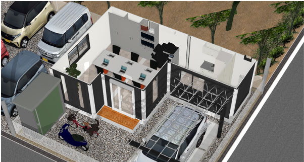 土地の形状を利用し駐車場付き事務所