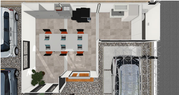 土地の形状を利用し駐車場付き事務所